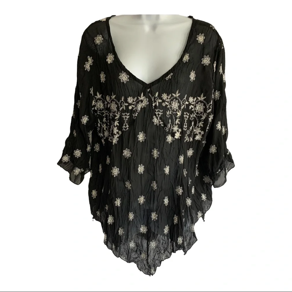 Coldwater Creek Sheer Embroidered Top Sz L - Picture 3 of 5